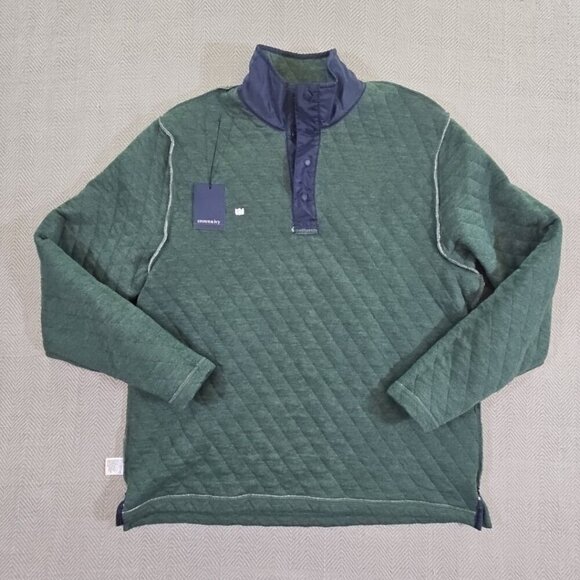 Crown & Ivy Quilted Snap Neck Pullover Top Men's Large Blue Stand-Up Collar NWT - Picture 12 of 13